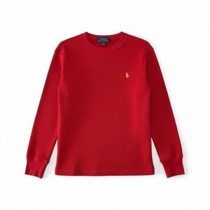 Polo Ralph Lauren Boys Size 8 Small Red Waffle Thermal Shirt Long Sleeve Pony